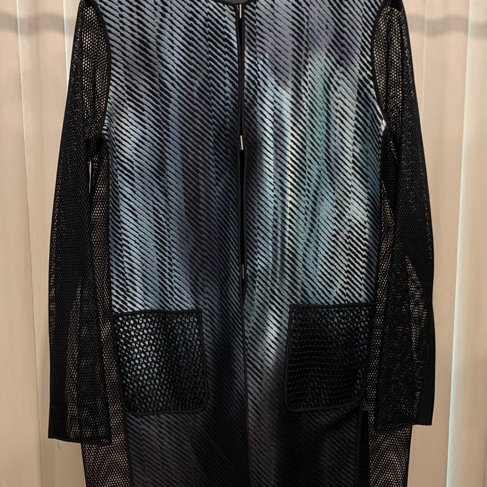 Tahari Black Blazer with Unique Two-Tone Design and Mesh Material
